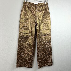 THE NOLI SHOP Women's Metallic Cargo Pants Leopard Print Pockets Size 4